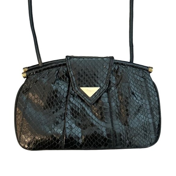 Handbags - Vintage Black Snakeskin Evening Purse
